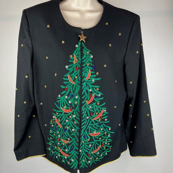 Jenna Woman Wool Cardigan Size 14 Embroidered Embellished Zips - Picture 10 of 10